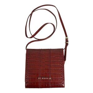 Brighton Oxblood Embossed Croc Leather Organizer Trifold Crossbody Bag EUC
